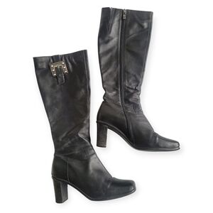 Vitage 90s Ferra Giacomo Black Leather Knee-High Boots Size 8B
